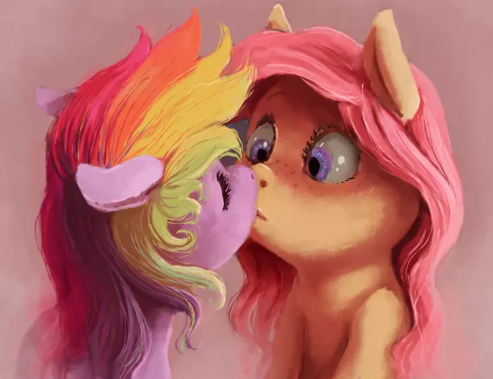 Surprise Kiss - My little pony, Rainbow dash, Fluttershy, Shipping, MLP Lesbian, Kiss, Sharpieboss