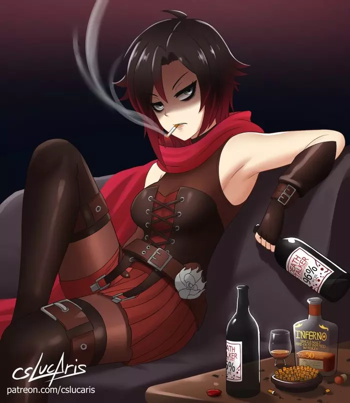 Хорошая девочка Руби - RWBY, Cslucaris, Ruby Rose, Вредные привычки, Курение, Аниме, Не аниме, Anime Art