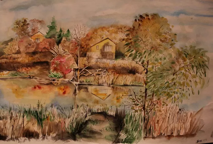 nature autumn - My, Watercolor, Nature, Autumn