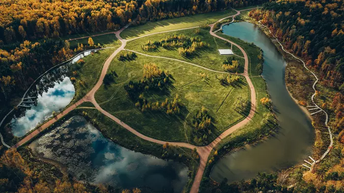 Moscow autumn. - My, Drone, Bird's-eye, Moscow, Autumn, The park, Dji, View from above