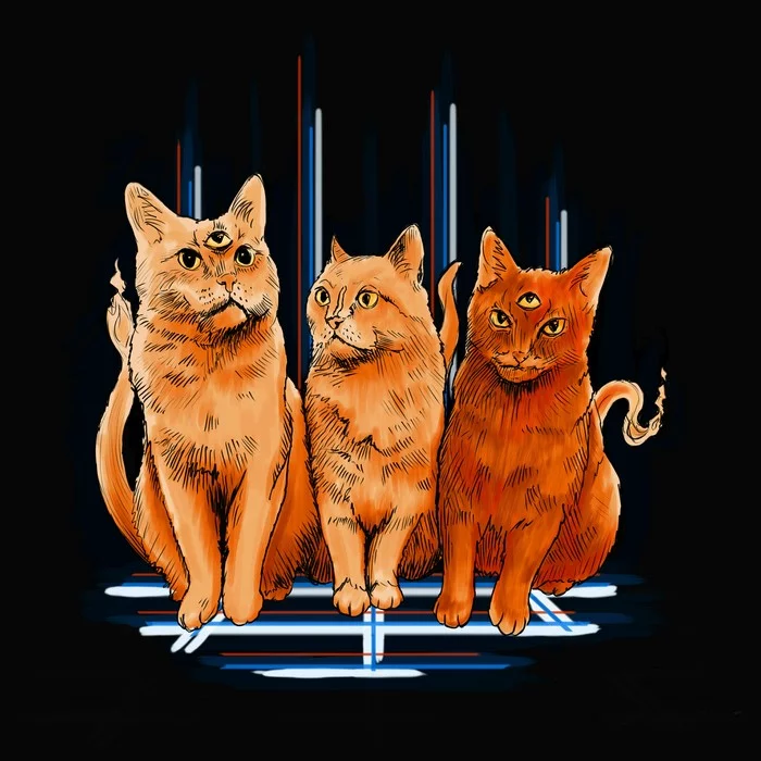 Three cats - My, Digital drawing, cat, Animalistics