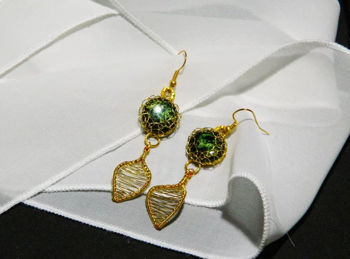 Earrings Autumn - My, Wire wrap, Wire, Creation, Handmade, Earrings