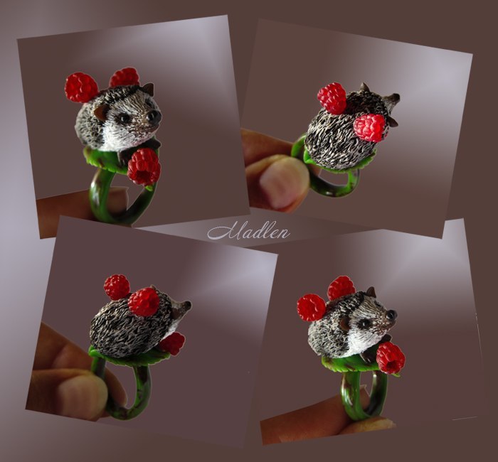 crimson angel - My, Creation, Handmade, Decoration, Hedgehog, Ring, Berries, Polymer clay, Needlework without process