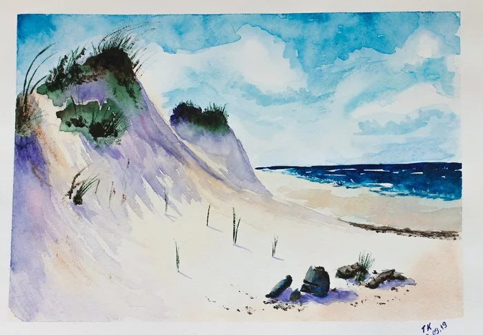 Coast - My, Watercolor, Landscape, Coast, Sea