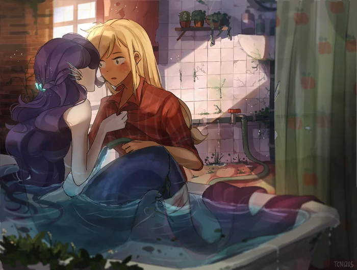 Неплохой улов, Жока. - My Little Pony, Equestria Girls, Rarity, Applejack, Looknamtcn, MLP Lesbian, Шиппинг, MLP Edge