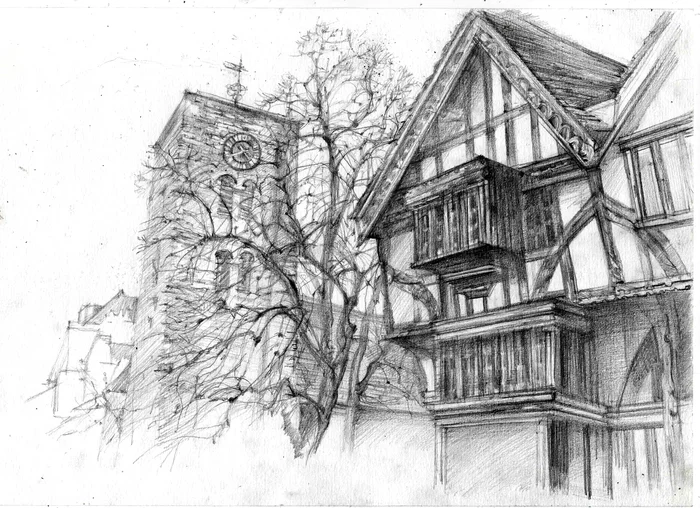 Drawing, old France - My, Drawing, Simple pencil, France, Ancient architecture, Architecture