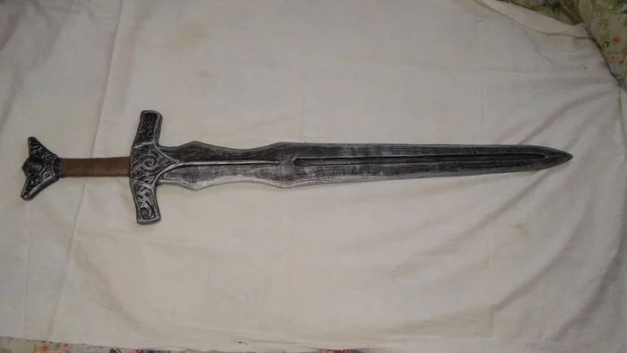 Steel sword from Skyrim (mostly made from wood materials) - My, Cosplay, Needlework with process, The Elder Scrolls V: Skyrim, Lowcost cosplay, Sword, With your own hands, Longpost