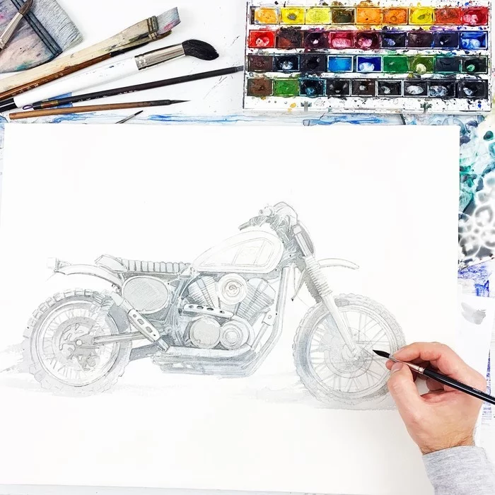 Motorcycle watercolor - My, Watercolor, Drawing, Painting, Moto, Creation, Illustrations, Art, Hobby, Longpost