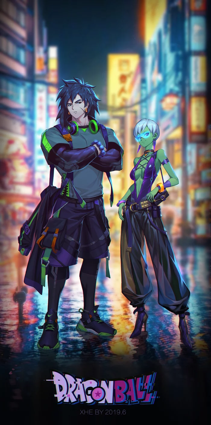 In the city - Anime, Anime art, Dragon ball, Broly, Town, Android 18, Chirai, Longpost