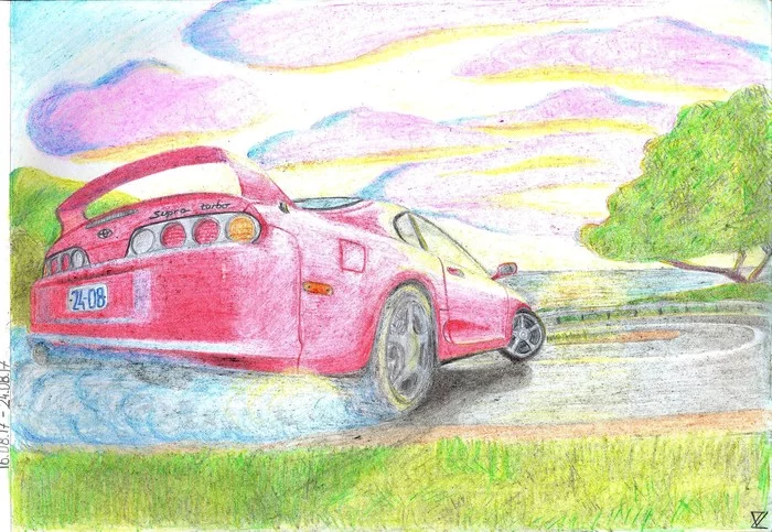 Supra. Drawing - My, Auto, Toyota, Drawing, Colour pencils