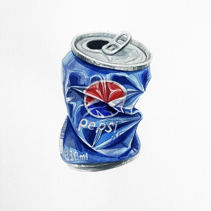 Жестяная банка Pepsi акварелью - Моё, Акварель, Рисунок, Картина, Иллюстрации, Искусство, Творчество, Культура