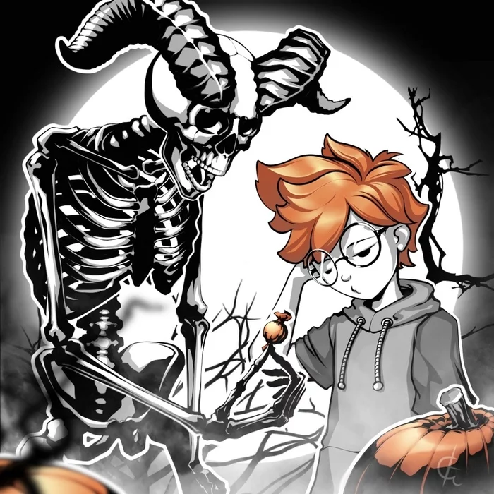 A friendly art crossover between Glendy and Thomas Mayer from the universe of the game Bewitched. - My, Visual novel, Owleron, Gingershadow, Halloween, Crossover, Art, Gothic, Bewitched