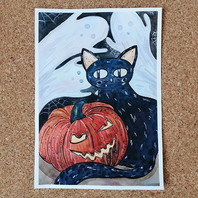 Sweet or nasty? A little Halloween from me. - My, Halloween, Watercolor, Painting, Learning to draw, Pumpkin, Creation, Art, Illustrations, Longpost