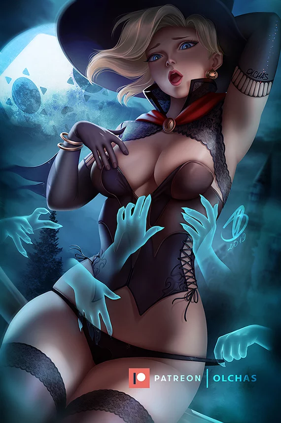 Happy Halloween! Witch Mercy - NSFW, Deviantart, Art, Drawing, Games, Overwatch, Halloween, Mercy, Olchas