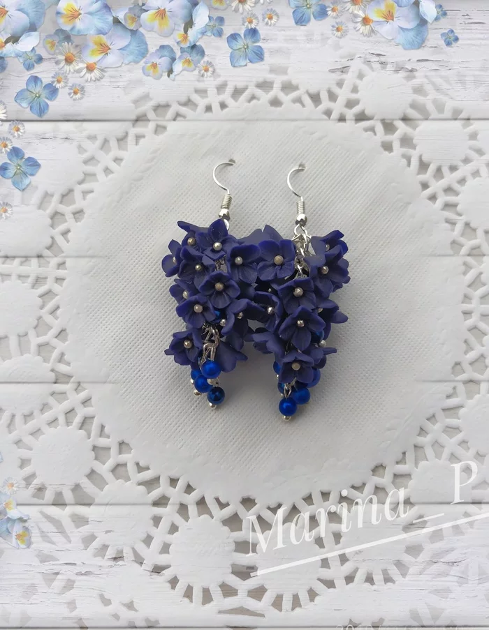 My Cluster Earrings, made for the first time)) - My, Earrings, Flowers, Polymer clay, Needlework without process, Polymer floristry, Decoration