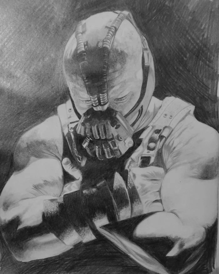 Pencil drawing, a4; Bane - My, The Dark Knight's Return, Pencil drawing, Realism