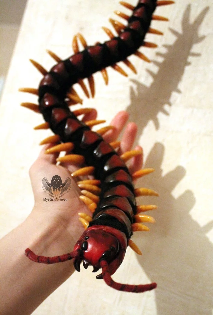 Giant scolopendra. Handmade toy - My, Scolopendra, Giant Scolopendra, Handmade, Needlework, Polymer clay, Horror, Longpost