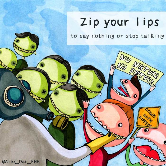 Zip your mouth shut! - My, English language, Idioms, Drawing, Marker, Interesting