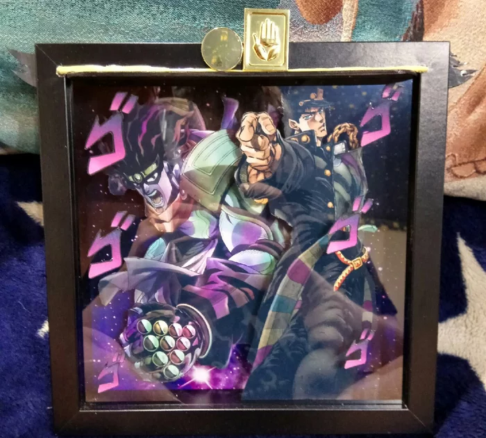 Shadowbox\Diorama: Jotaro Kujo, Jojo's Bizzare Adventures: Stardust Crusaders - Моё, Kujo Jotaro, Jojos Bizarre Adventure, Stardust Crusaders, Shadowbox, Диорама, Рукоделие с процессом, Видео, Длиннопост