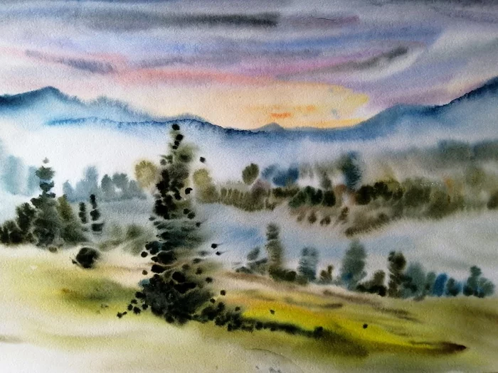 Watercolor on wet #taiga - My, Altai Republic, Wet watercolor, Drawing, Watercolor