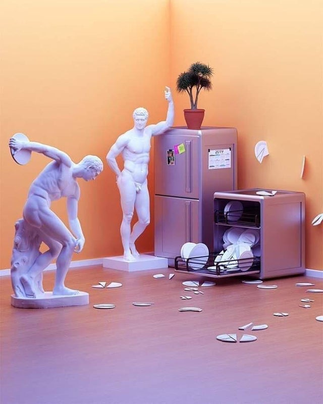 Take it to the left - Instagram, The photo, Humor, Sculpture, Discus thrower, Dishwasher