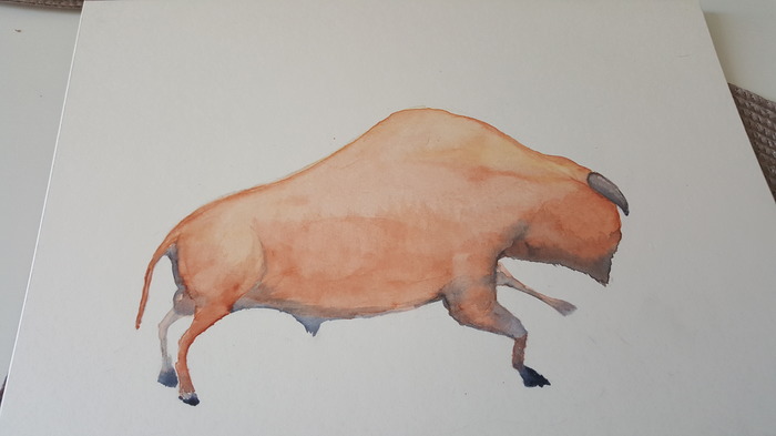 First watercolor. I'm learning to draw. - My, Bull, Watercolor