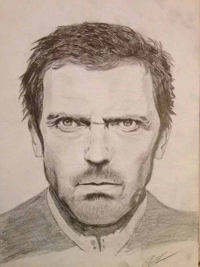 Hugh Laurie, Dr. House - My, Hugh Laurie, Dr. House, Pencil drawing, Painting