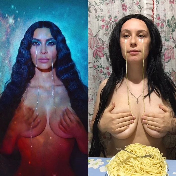 Another budget cosplay - NSFW, My, Cosplay, Kim Kardashian, Lowcost cosplay, Spaghetti, Humor