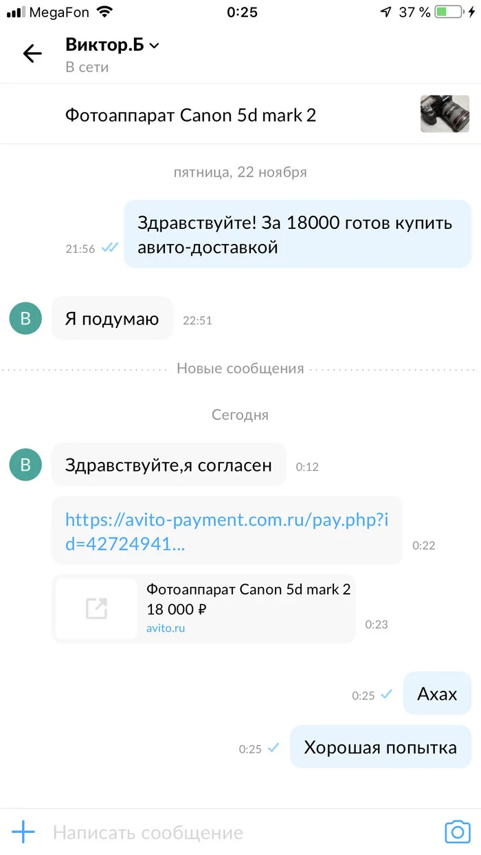 Переписка с мошенниками на авито