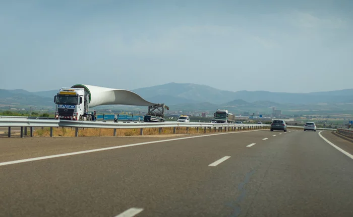 Transporting wind turbine blades in France - Truck, Wind generator, France, It seemed