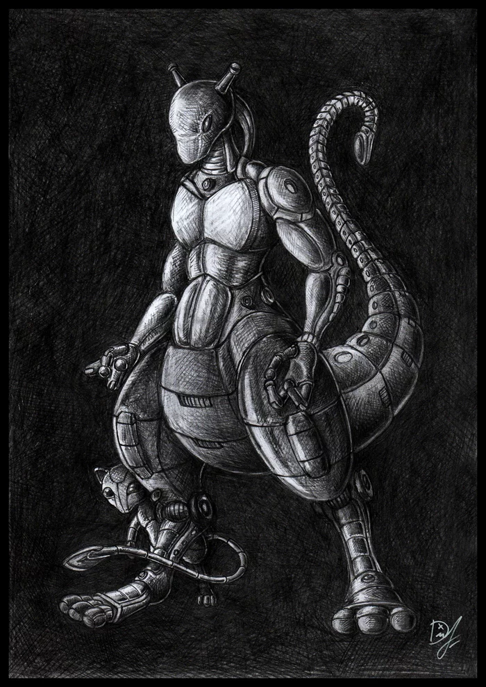 Mech-Mewtwo - My, Mewtwo, Pokemon, Traditional art, Art, Fur, Robot