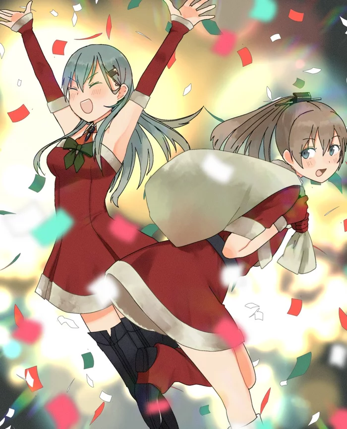 Suzukuma Santa - Kantai Collection, Suzuya, Kumano, Аниме, Anime Art, Santa costume