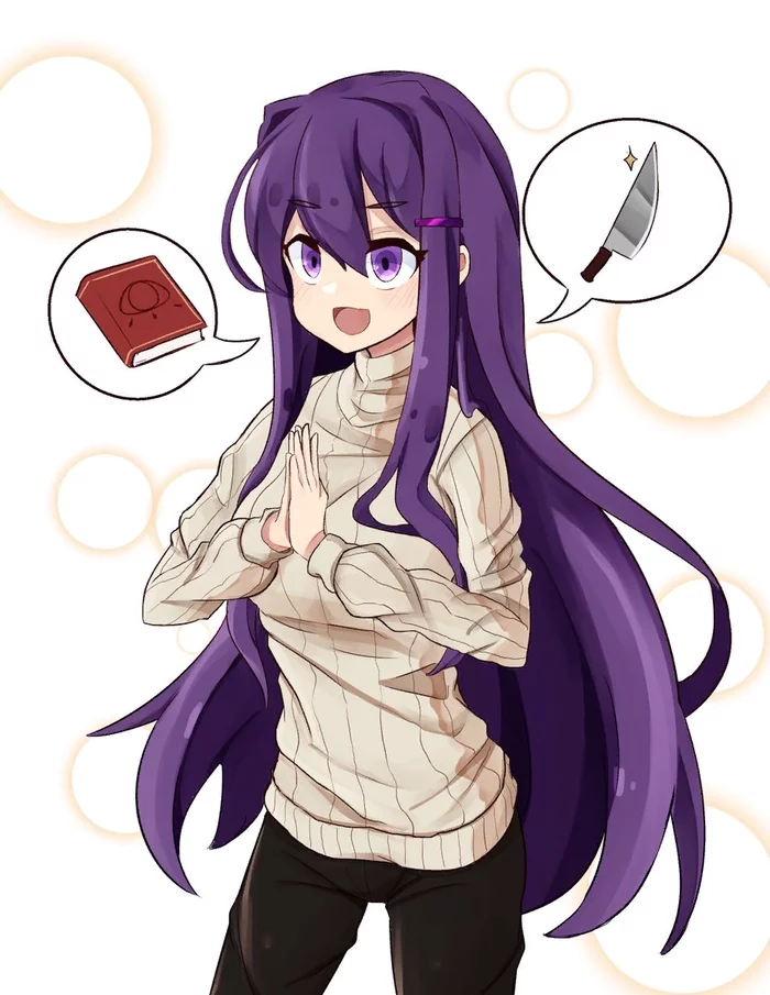 I like books and knifes - Doki Doki Literature Club, Yuri DDLC, Anime Art, Визуальная новелла