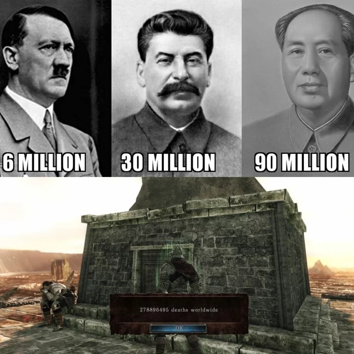 And who is the real tyrant here? - Adolf Gitler, Stalin, Mao zedong, Dark souls, Memes