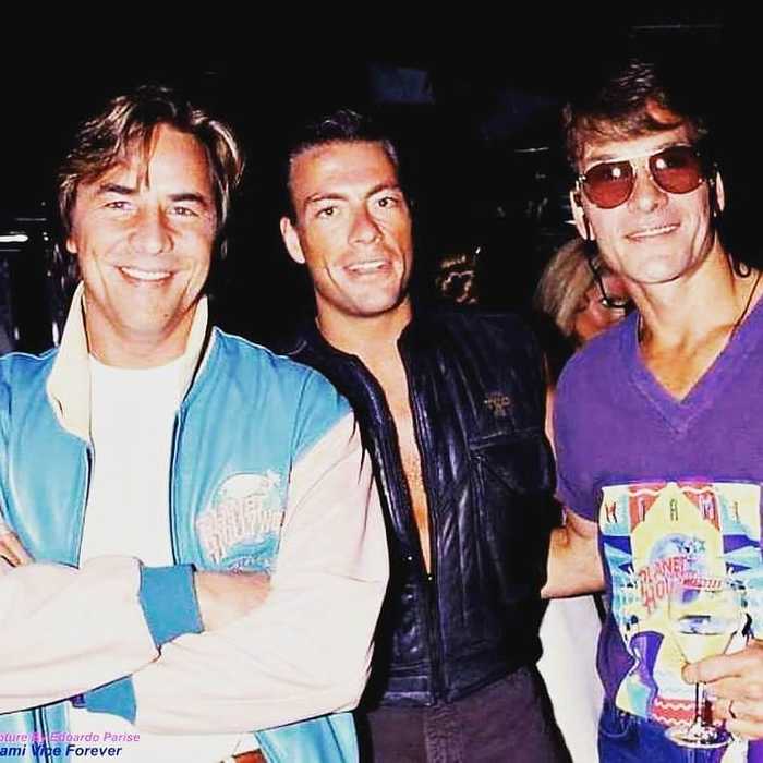 Don Johnson, Jean-Claude Van Damme and Patrick Swayze at the Planet Hollywood restaurant - Don Johnson, Jean-Claude Van Damme, Patrick Swayze, 90th, Actors and actresses, Celebrities