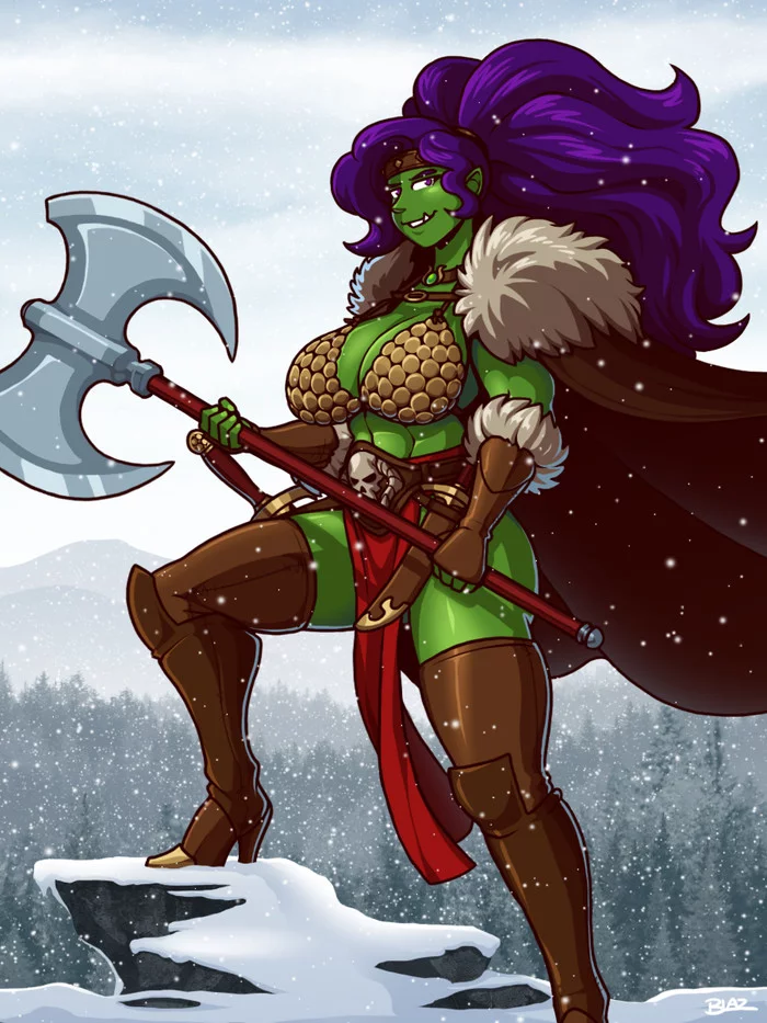 Jade the Barbarian - NSFW, Blazbaros, Orcs, Barbarian, Fantasy, Art