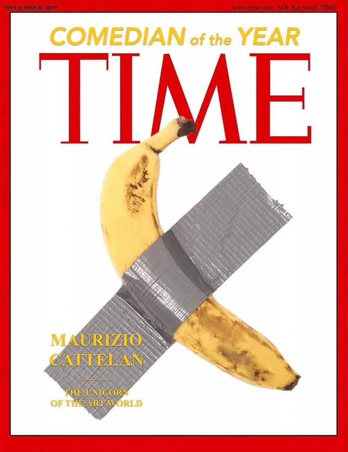 Comedian of the Year -- Maurizzio Cattelan - Picture with text, Magazine, Cover, Banana, Maurizio Cattelan, Humor