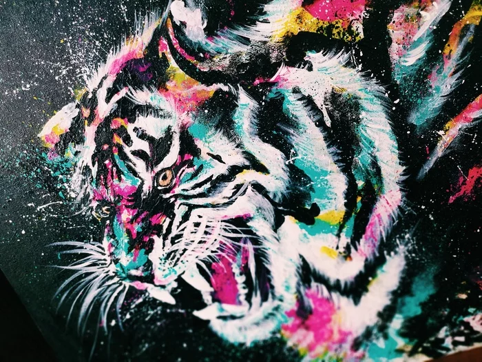 tiger roar - My, Pop Art, Animalistics, Painting, Tiger, Creation, Painting, Video, Longpost