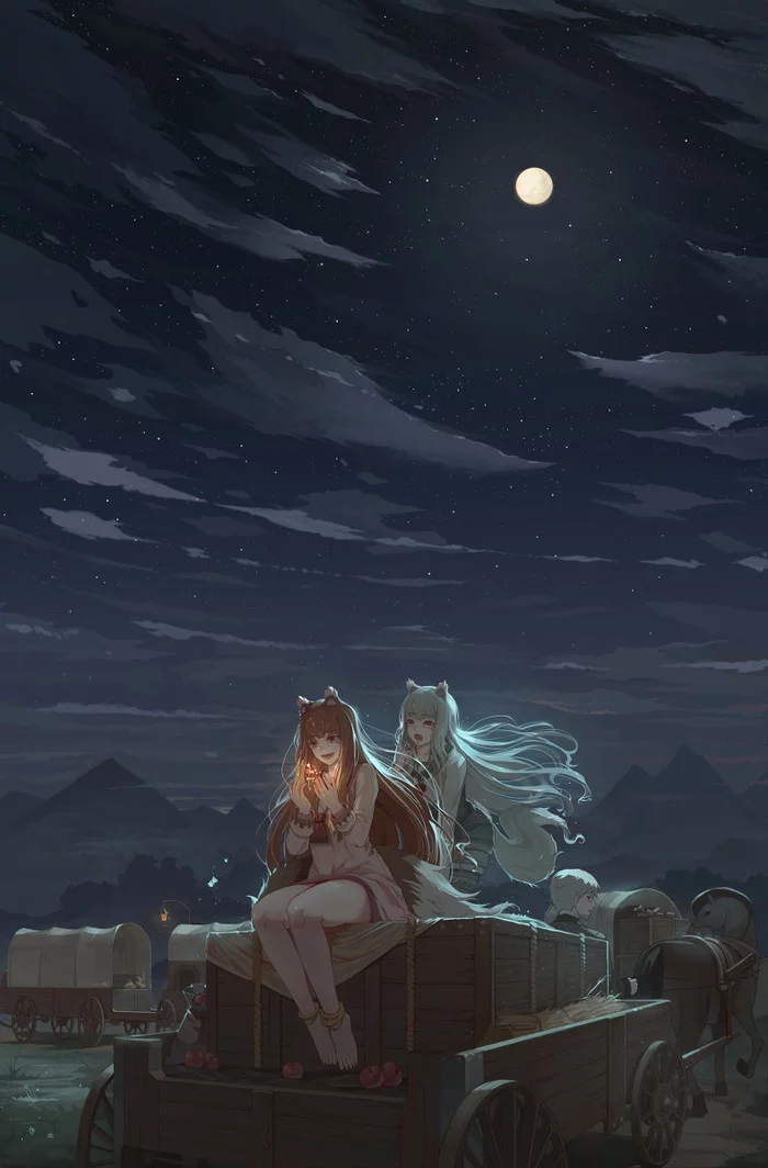 Вся семья в сборе! - Anime Art, Аниме, Holo, Myuri, Kraft Lawrence, Spice and wolf, Dobutsu, Wolf and Parchment