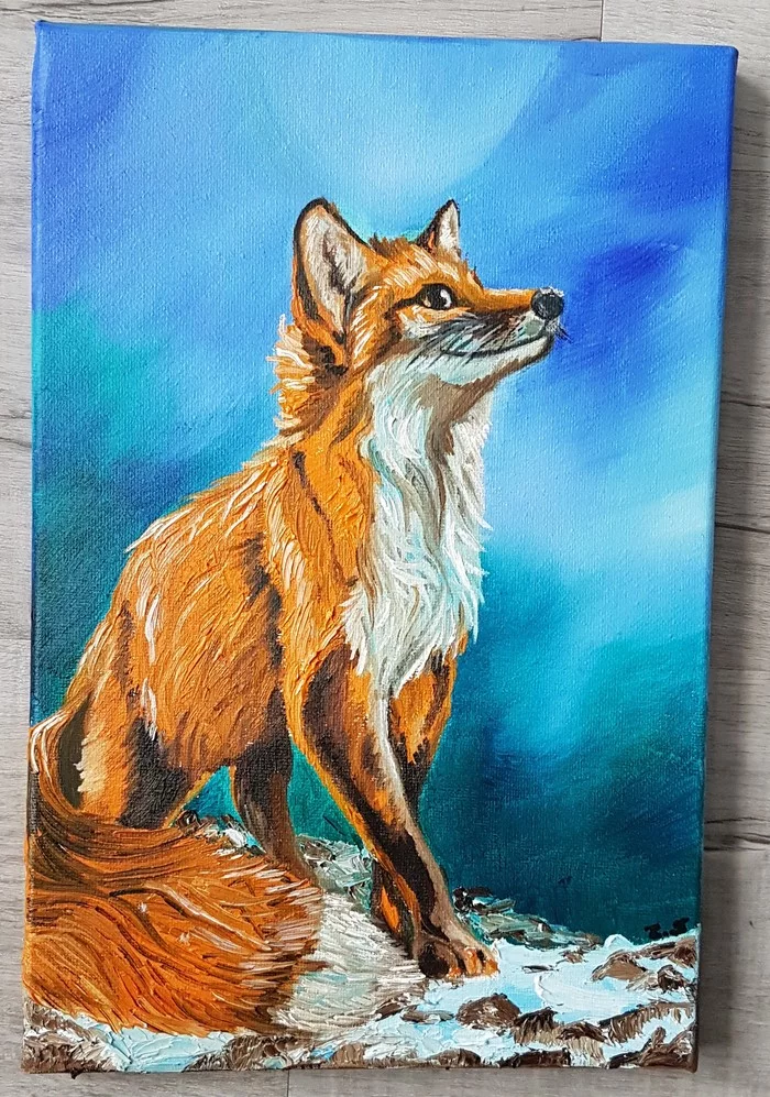 Fox oil - My, Painting, Butter, Fox, Oil painting, Needlework with process, Longpost