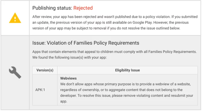 Google Play removed the application behind the webview. What is the essence of the violation? - My, Android, Android development