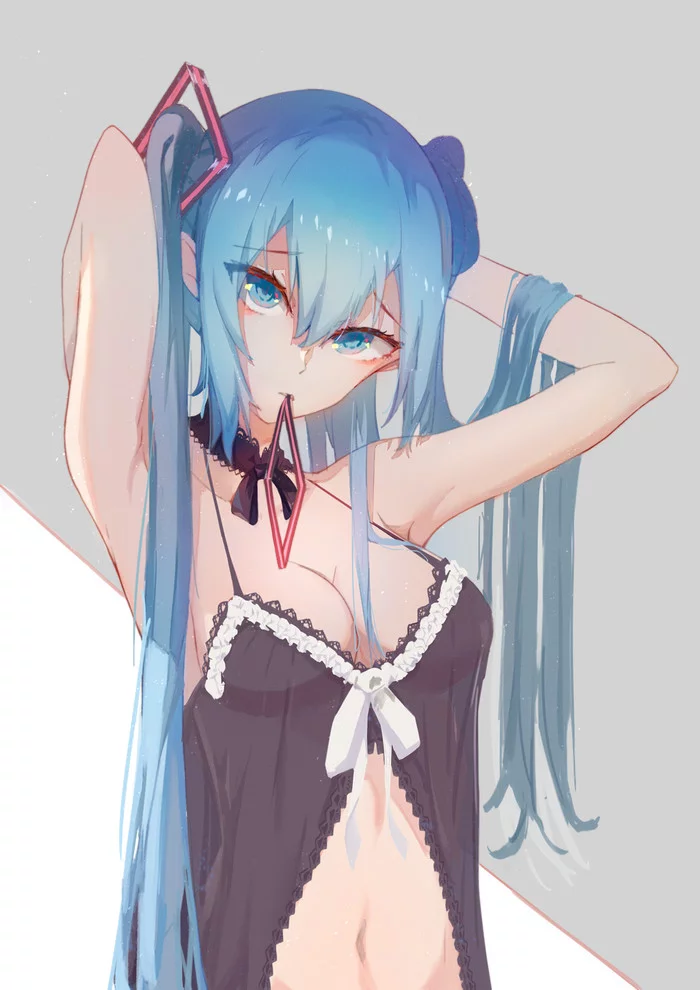 Miku - NSFW, Anime Art, Vocaloid, Арт, Hatsune Miku, Грудь