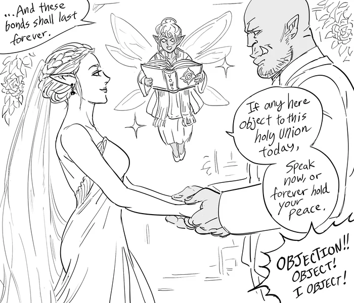 Elf Thot interrupting and doing the Rom-Com thing at an Orc wedding - Baalbuddy, Комиксы, Эльфы, Орки, Длиннопост