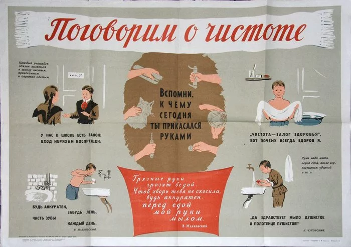 Let's talk about cleanliness - Poster, Soviet posters, Hygiene, Personal hygiene, Health, Purity