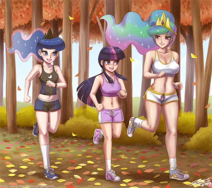 Jogging with princesses - My little pony, Humanization, Twilight sparkle, Princess luna, Princess celestia, John joseco