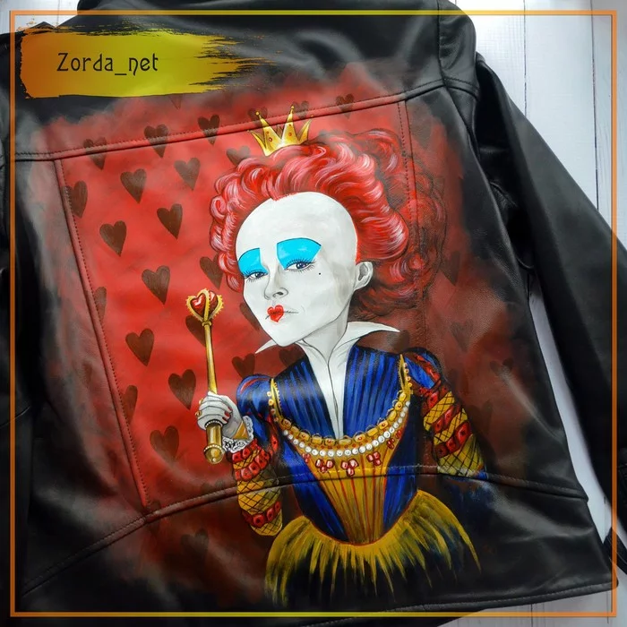 Painting a jacket based on the film Alice in Wonderland - My, Painting, Needlework without process, Alice in Wonderland, Leather, Longpost