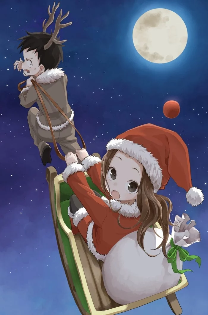 Anime Art - Anime, Anime art, Karakai jouzu no takagi-san, Takagi-San, Nishikata, Christmas