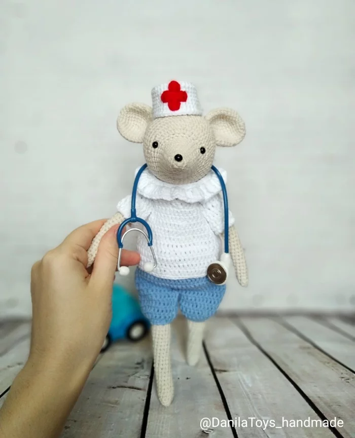 Doctor Mouse - My, Handmade, Knitting, Crochet, Author's toy, Toys, Longpost, Needlework without process