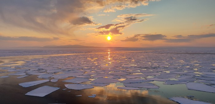 Мой лучший снимок Закат, Море, Лед, Красивое, Фотография, Начинающий фотограф