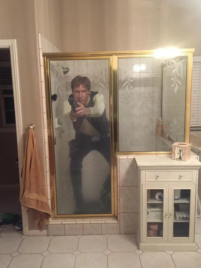 Han Solo in the shower - Han Solo, Shower, Harrison Ford, Puppets, Star Wars